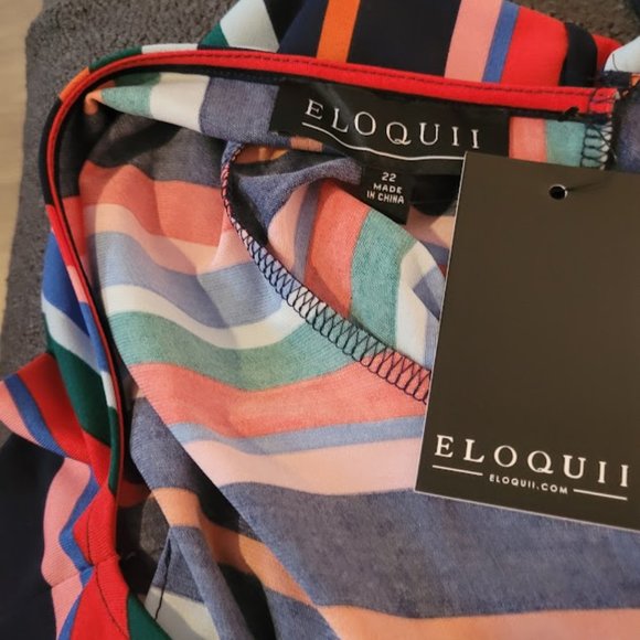 ELOQUII Three-Quarter Sleeve Multicolor Fit & Flare Dress - Picture 5 of 5